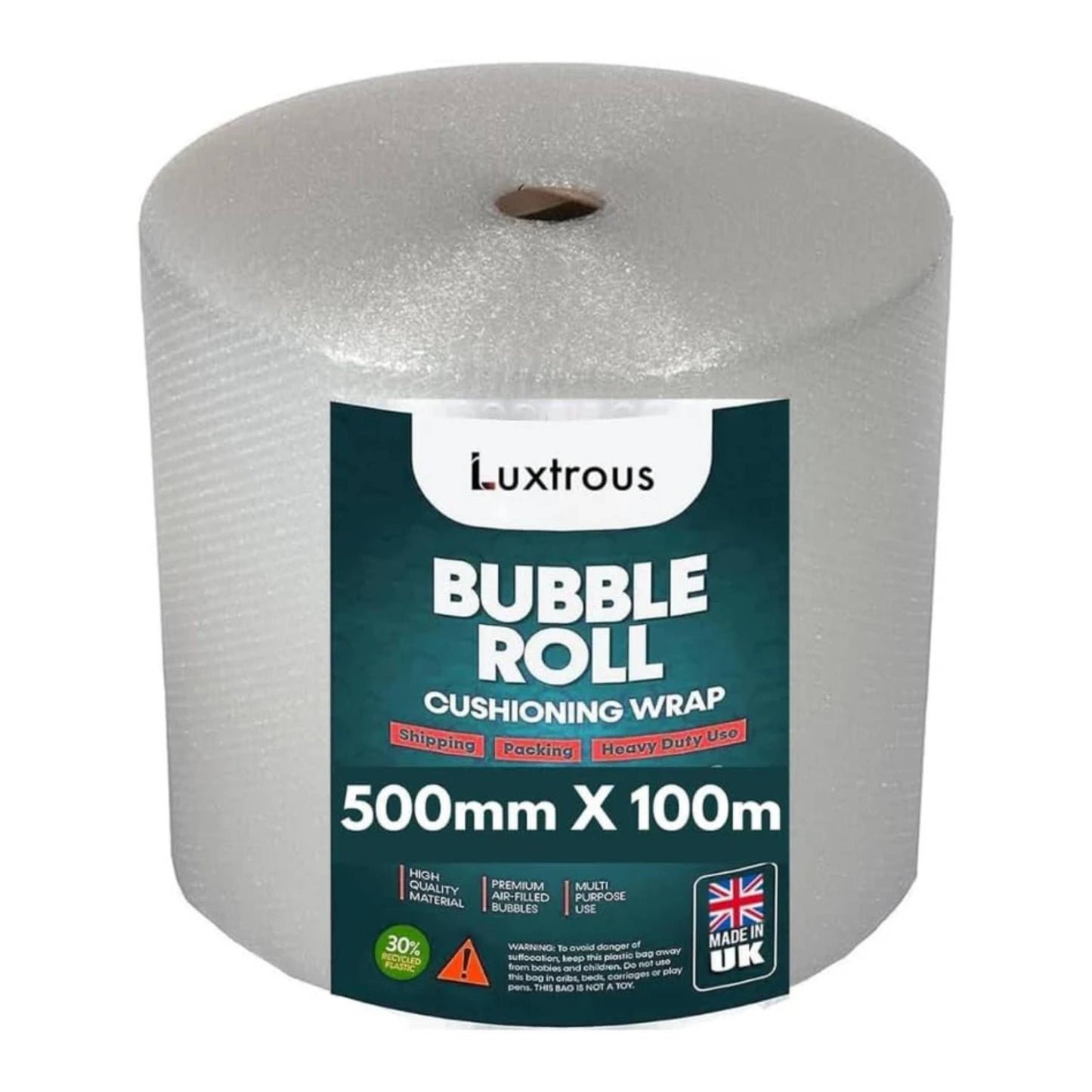 LUXTROUS Bubble Wrap for Moving House (500mm x 100m) Quality Premium Bubble Wrap Roll, Office and Industrial Use Lightweight, Durable, and UK Manufactured
