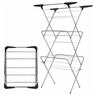 Aspect Clothes Airer,Clothes Drying Rack, 3 Tier Clothes Airer Indoor Cloth Airer With Extra Wings, Non-Slip Wet Clothes Dryer, Folding Clothes Horse Indoor and Outdoor All Weather Laundry Rack